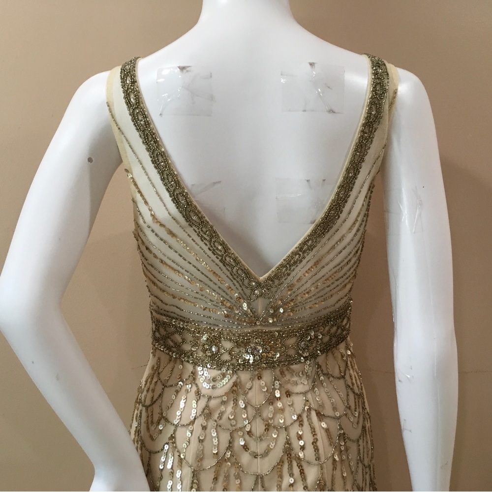 Sue Wong Nocturne BHLDN beaded embroidered champagne Maxi Dress woman’s size 2 - Picture 3 of 9